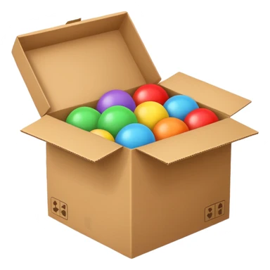cardboard box with toys sticker
