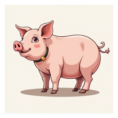 realistic pig with a small stylized thyroid icon overlaid or next to the neck to indicate the thyroid position, no internal details, white background, illustrative style, 4K sticker