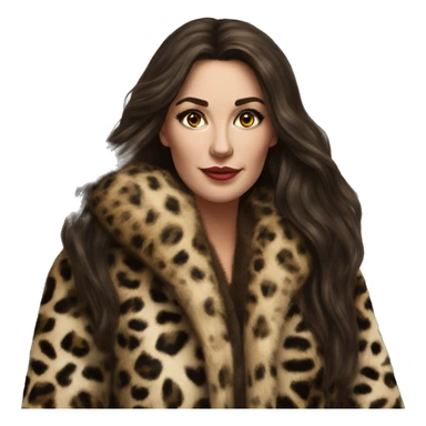 Beautiful Woman Realistic long hair brunette Mob wife fur coat with Leopard  sticker