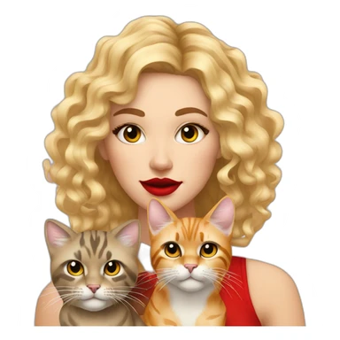 pretty-curly-blonde-woman-red-lips-with-cat-bengal sticker