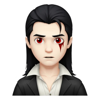 vanpire boy with long hair and scars on face with white shirt sticker