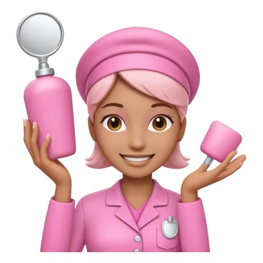 3D emoji of an esthetician wearing a pink uniform and smiling in a clean beauty studio sticker