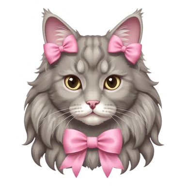 A grey Maine coon NeckWearing a pink Rococo style Bow ribbon sticker