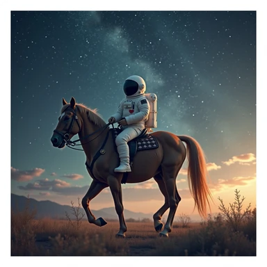 astronaut on horseback with stars in background sticker