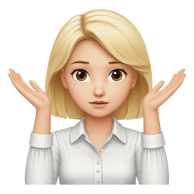 a blonde girl in a white blouse spreads her arms and literally shows the phrase "I don't know" sticker