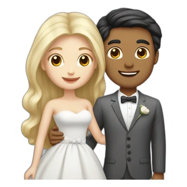 blond man, black hair white skin woman, marriage and holding gray cat sticker