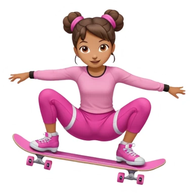 Cute skater girl with two buns and pink outfit, gliding with playful energy. sticker