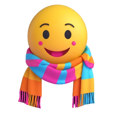3D smiley emoji, large eyelashes, girly, colorful scarf, happy sticker