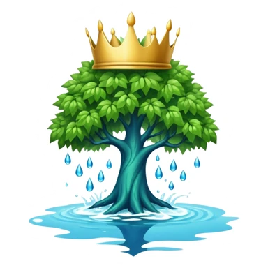 a leafy green tree with its crown bursting into blue water drops, no fire or smoke sticker