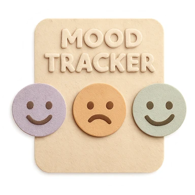 soft pastel mood tracker with rounded corners and round smiley faces, paper craft style, soft pastel colors sticker