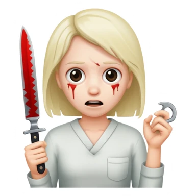 Insane scared injured person with a knife sticker