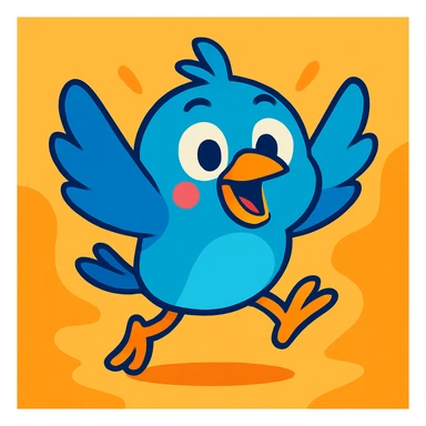bouncy blue cute bird, vibrant toon style, energetic pose sticker