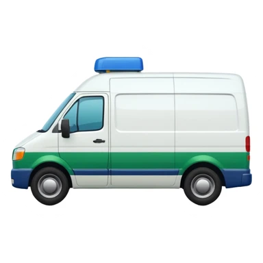 a white modern delivery van with green and dark blue color on the side.  sticker