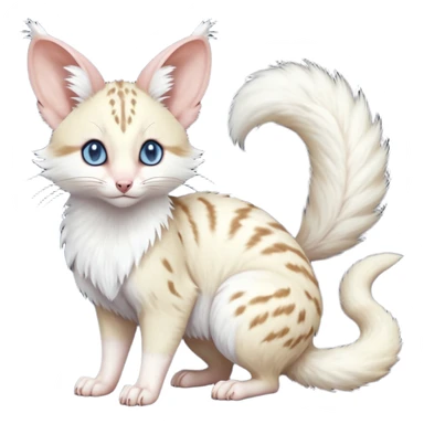Albino-white, blue-eyed soft natural realistic romantic vintage antique divine beautiful elegant pretty precious cute young youthful  Fakémon-Pokémon-opossum-feline-mouse-serval-caracal-chinchilla-Minccino-Cinccino-Meowstic-rodent-hybrid-creature with a big fluffy bushy tail (full body) sticker