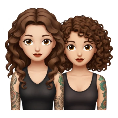 pact wink — long wavy brown hair tattooed woman and short tight curly brown hair woman — secret look sticker