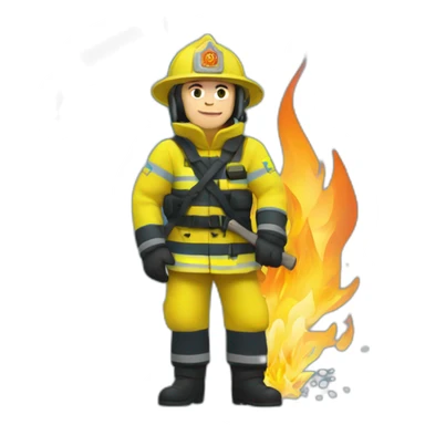 Ukrainian firefighter with the flag of Ukraine puts out the fire sticker