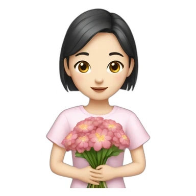 cute Chinese girl with bouquet sticker
