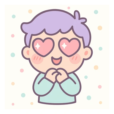 cartoon man with heart eyes, blushing with love, kawaii style sticker