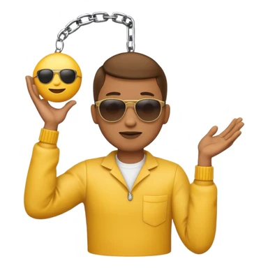 Cool emoji with shades and a handless arm hanging from his chin with a spherical object on either side sticker