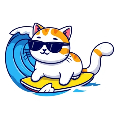 cat with sunglasses surfing a wave sticker