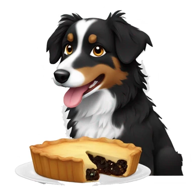Small black australian shepherd dog eating pie  sticker