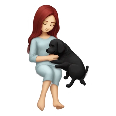 Dark red hair girl sleep with her maltese black dog sticker