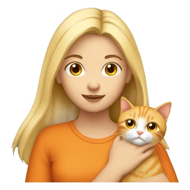 Blond girl holding an orange cat  sticker