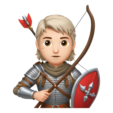 medieval archer with a bow and quiver, focused expression, Puy du Fou theme park emoji sticker