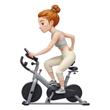 Fit Ginger girl big head messy bun riding stationary bike cream sweatpants sticker