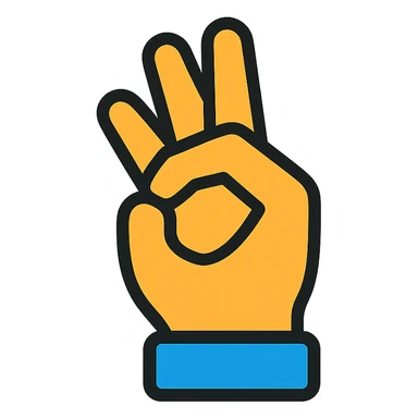 hand gesture representing 'ok', thumb and index finger forming a circle, color outline icon style sticker