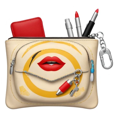 small zipper pouch with essentials, sticker