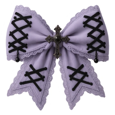 Make the gothic bow and accessories pastel purple, keep lace and velvet details, photorealistic style, keep background transparent. sticker