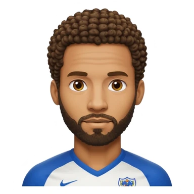 Black British footballer with sharp defined fade haircut, tight curly hair on top, trimmed beard, inspired by Apple emoji style, Rio Ferdinand sticker