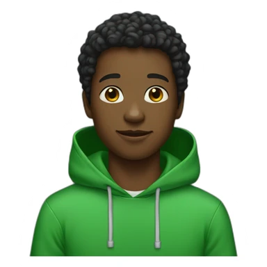 A black boy He wears a green hoodie w sticker