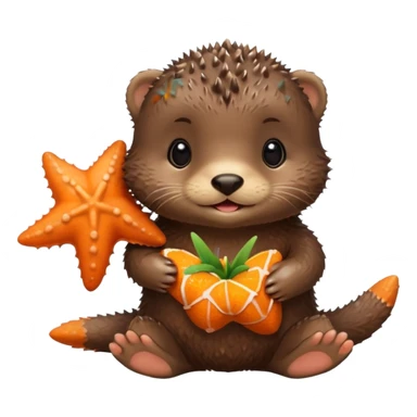 baby otter hold a starfish sticker