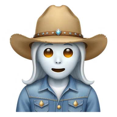 A Ghost emoji that’s wearing cowboy hat and clothing sticker