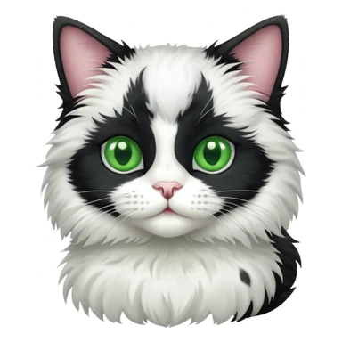 Fluffy tuxedo cat with white fur and grey spots with green eyes sticker