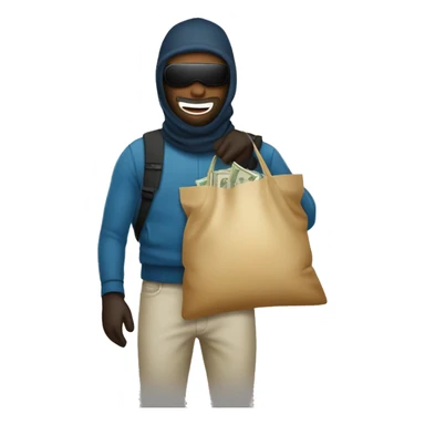 man wearing ski mask carrying bag of cash sticker