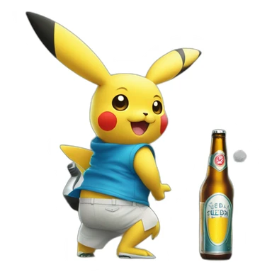 Pikachu qui joue au golf avec une bière à la main sticker