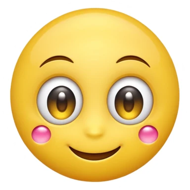 A cute smiling yellow emoji with big sparkling eyes, cartoon style, 3D, bright colors, high detail sticker