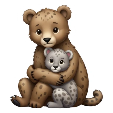 brown bear cub hugs gray puma sticker