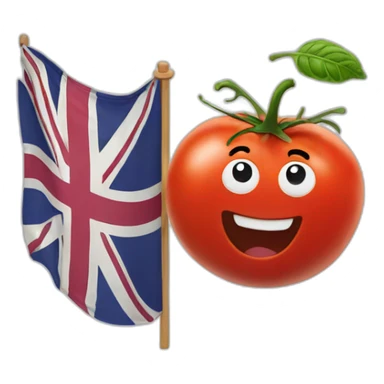 A tomato waving a British flag sticker