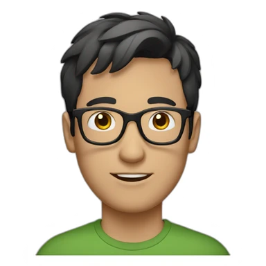 white guy with short dark hair wearing glasses and dark t-shirt with flowers print sticker