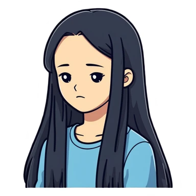 a sad girl with long hair sticker