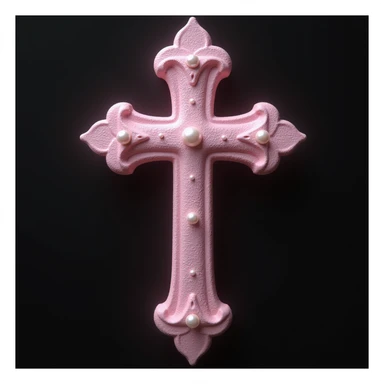 realistic gothic cross, pink with pearls, photorealistic style, no background sticker