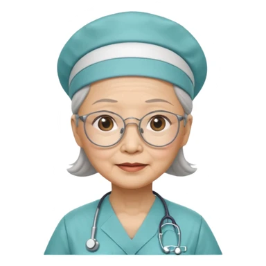 OLD ASIAN WOMAN WITH GLASSES, NURSE SCRUBS, CAP, NO HAIR SHOWING sticker