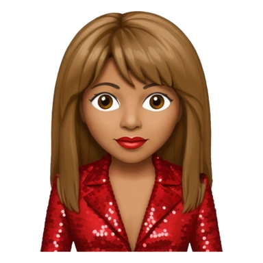Tina Turner with long brown straight hair, red sequin outfit sticker