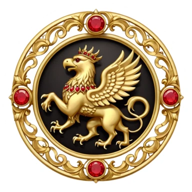 Golden griffin crest / brosch in a circle with red gems and no background sticker