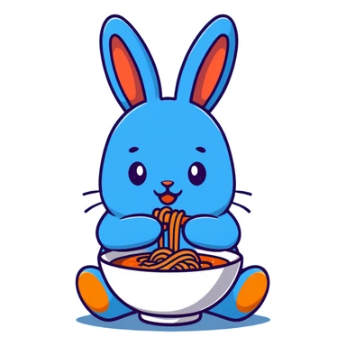 blue bunny crying while eating spicy ramen sticker