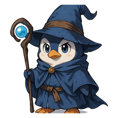 anime style penguin as a wizard sticker